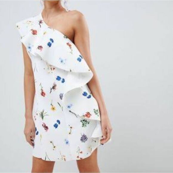 ASOS DESIGN floral one shoulder ruffle a-line mini dress - Picture 10 of 10
